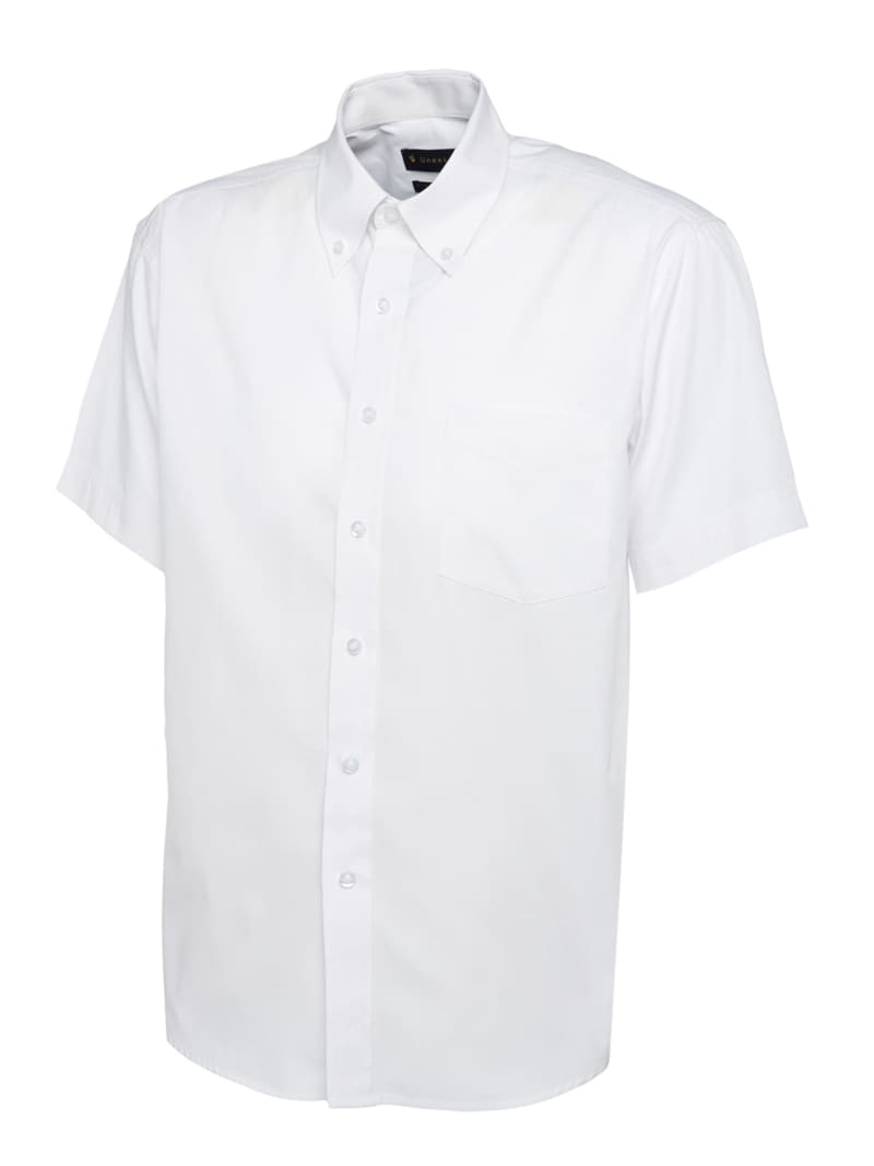 UC702 Uneek Mens Pinpoint Oxford Half Sleeve Shirt - White
