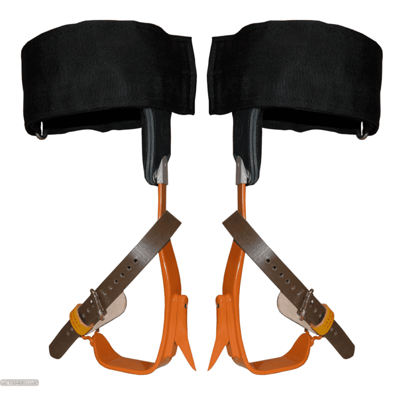 A pair of Bashlin twisted steel climbing spikes
