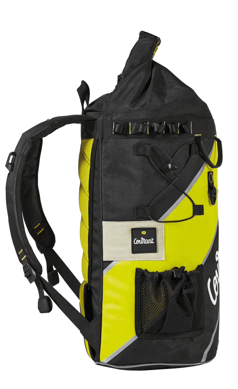 A Side On View Of The Courant Dock Storage Bag In Flash Yellow