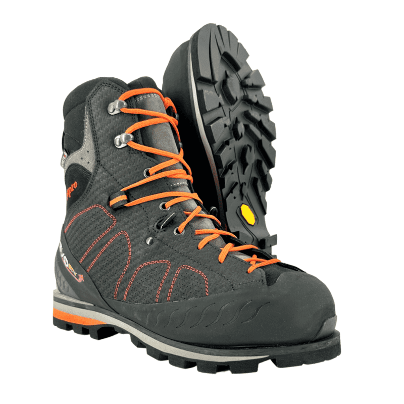 An angled side profile of the ArbPro EVO Safety boots, showcasing the outside and the sole of the boots