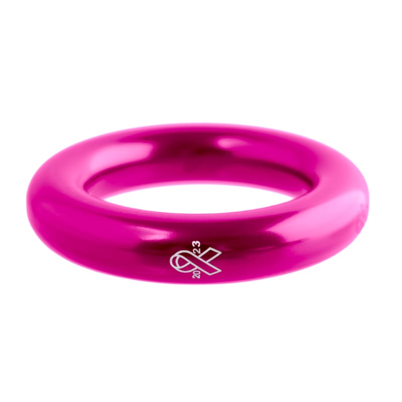 A side on view of the limited edition DMM Pink Anchor Ring with the Breast Cancer Awareness symbol visible