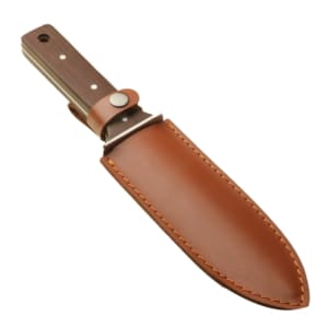 A Hori Hori knife in its leather holster